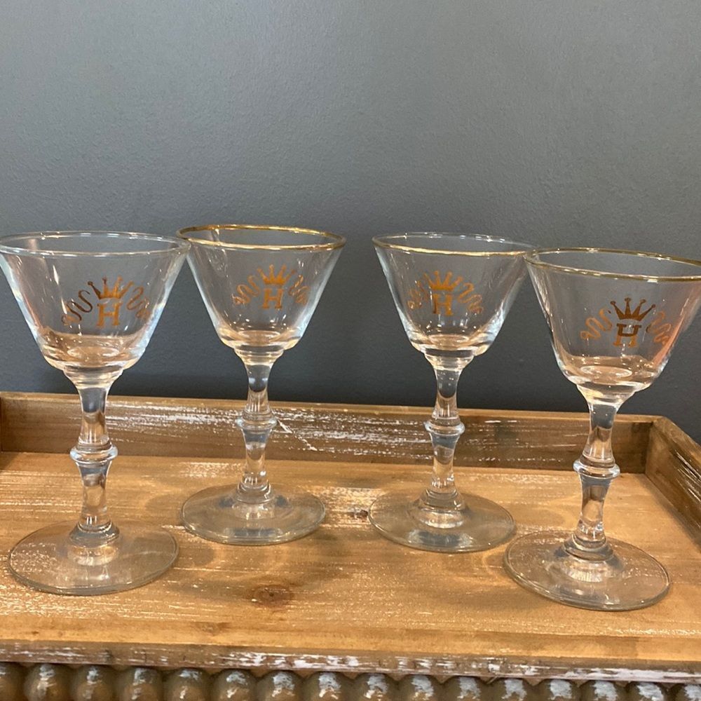 Vintage Heublein Cordial Stemmed Cocktail Glass Set of 4 Monogram H